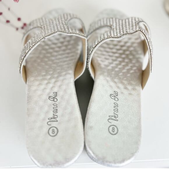 Verano Rio Rhinestone Embellished Platform Wedge Heel Slide Sandal Silver Size 8 - Picture 5 of 13